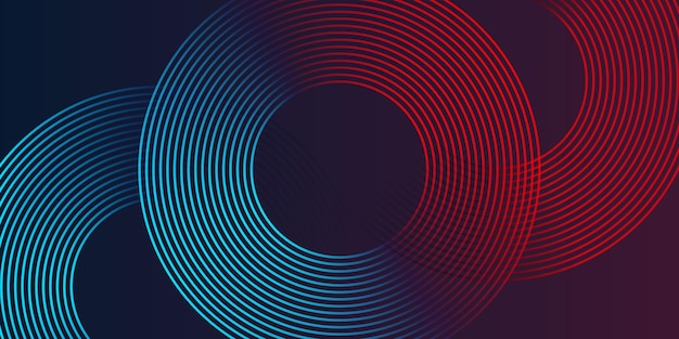Fondo abstracto futurista con efecto de luz azul y roja Diseño de líneas circulares brillantes