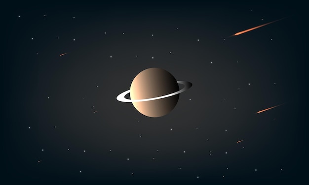Fondo abstracto de la galaxia del espacio ultraterrestre con estrellas del planeta Saturno y lluvia de meteoritos Objeto espacial del sistema solar Planeta Saturno Ilustración vectorial sobre fondo oscuro
