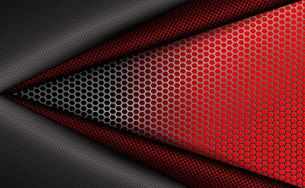 Vector fondo abstracto geométrico corrugado rojo con rejilla metálica