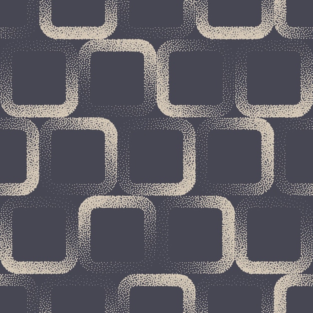 Fondo abstracto geométrico cuadrado redondeado punteado de patrones sin fisuras. Fondo de pantalla repetitivo de marcos cuadrados punteados de textura estética enlosables dibujados a mano. Ilustración de arte de colores retro de semitono