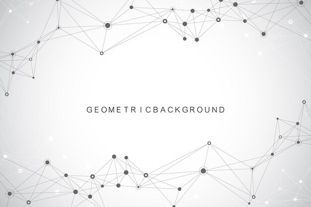 Fondo abstracto geométrico con línea conectada y puntos. Fondo de red y conexión para su presentación. Fondo poligonal gráfico. Ilustración de vector científico.