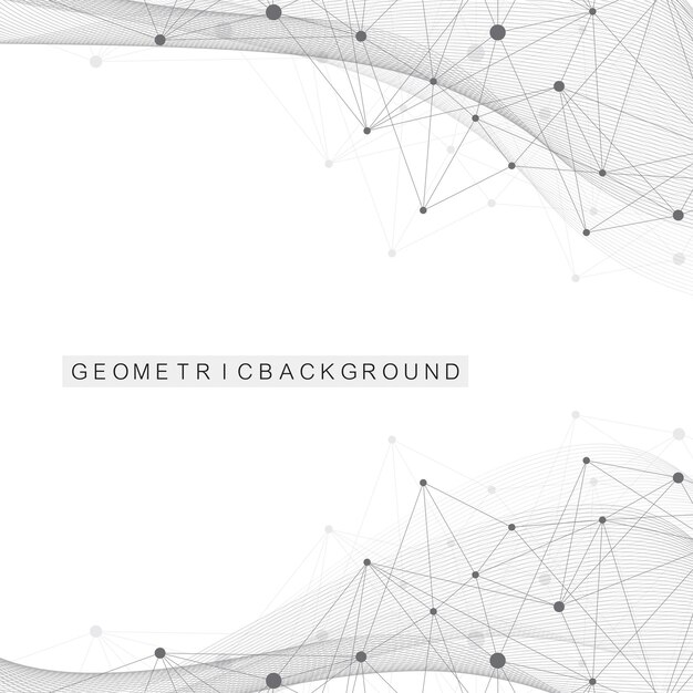 Fondo abstracto geométrico con puntos y líneas conectadas. Flujo de olas. Antecedentes de la molécula y la comunicación. Fondo gráfico para su diseño. ilustración vectorial