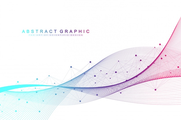 Fondo abstracto geométrico con puntos y líneas conectadas. Flujo de olas. Molécula y antecedentes de comunicación. Fondo gráfico para su diseño. ilustración.