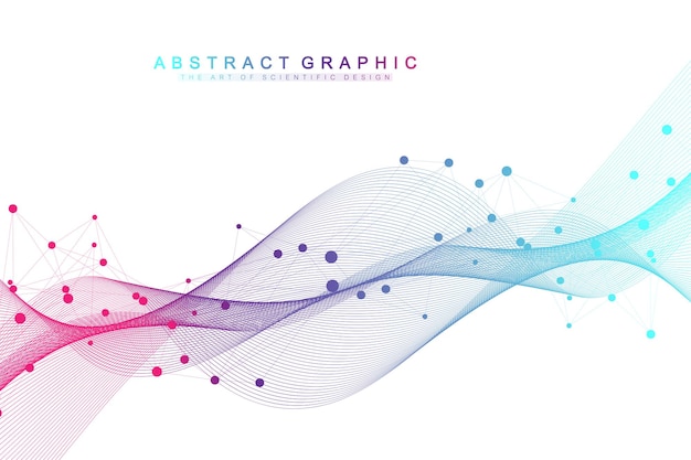 Fondo abstracto geométrico con puntos y líneas conectadas. Fondo de red y conexión para su presentación. Fondo poligonal gráfico. Flujo de olas. Ilustración vectorial científica.