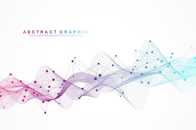 Fondo abstracto geométrico que fluye con líneas y puntos conectados punto de flujo de conectividad molécula y fondo de comunicación fondo de conexión gráfica para su diseño ilustración vectorial