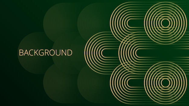 Fondo abstracto de gradiente verde oscuro con líneas y sombras redondeadas doradas