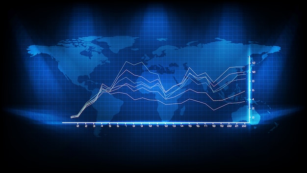 Fondo abstracto de gráfico azul promedio y mapa del mundo