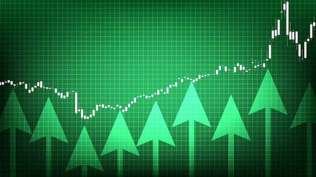 Fondo abstracto de gráfico de gráfico de mercado de valores de tendencia alcista sobre fondo verde