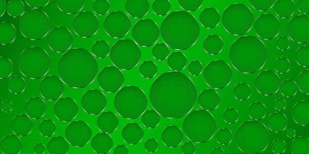 Fondo abstracto hecho de grandes agujeros de diferentes tamaños con bordes brillantes en colores verdes