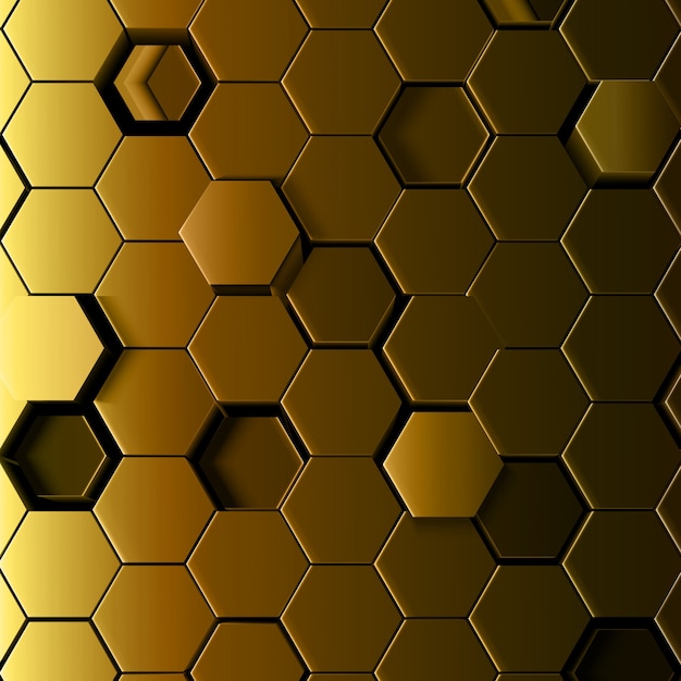 Fondo abstracto hexagonal dorado 3D