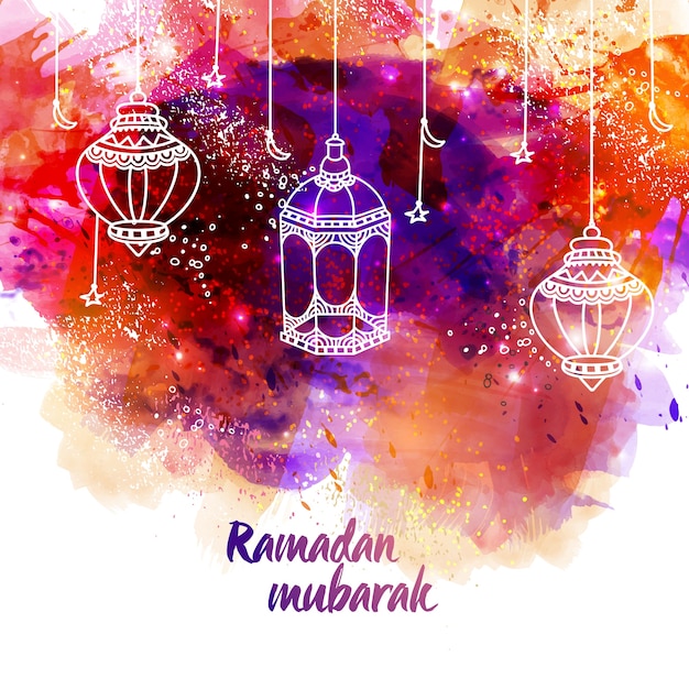 Fondo abstracto con lámparas colgando para ramadan mubarak