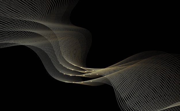 Fondo abstracto de línea dorada vectorial con onda dorada en un fondo negro