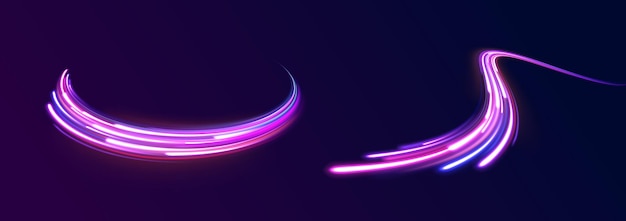 Fondo abstracto líneas de borde de rotación rayas de neón en forma de vueltas de perforación y remolino