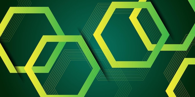 Fondo abstracto de líneas de gradiente dinámico de color verde brillante Forma de patrón hexagonal Diseño fresco