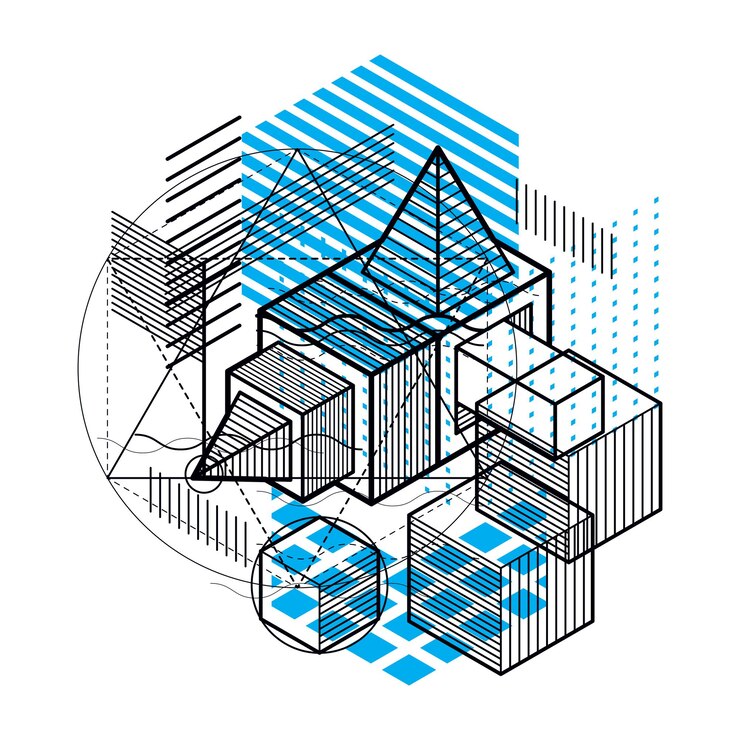 Vector fondo abstracto con líneas isométricas, ilustración vectorial. plantilla realizada con cubos, hexágonos, cuadrados, rectángulos y diferentes elementos abstractos.