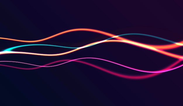 Vector fondo abstracto con líneas de neón brillantes horizontales que forman ondas de energía