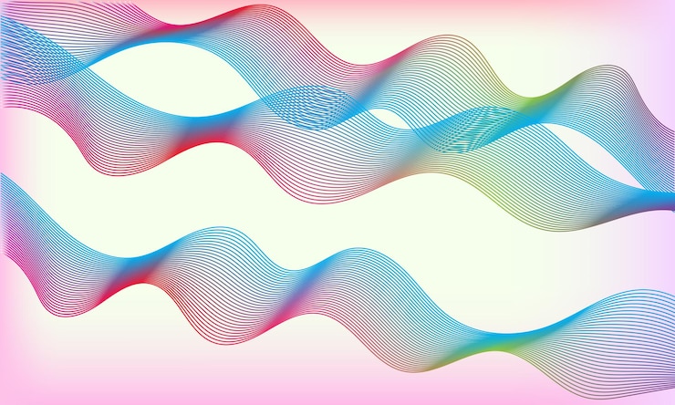 Vector fondo abstracto con líneas onduladas fondo colorido con líneas verdes y rosas con un rojo y g