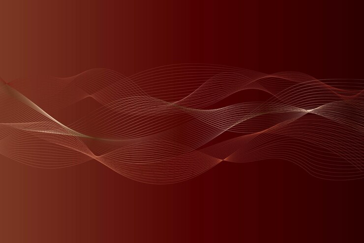Fondo abstracto de líneas onduladas en la paleta de colores de cobre con fondo rojo oscuro con gradiente