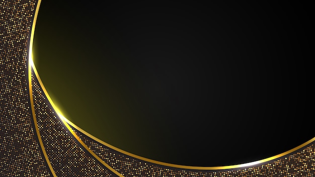 Fondo abstracto de lujo negro de la moderna línea curva de oro oscuro y brillo dorado