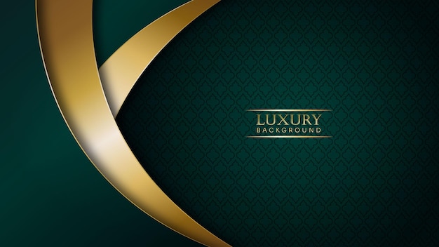 Fondo abstracto de lujo premium elegante verde oscuro y dorado brillante con patrón ornamental