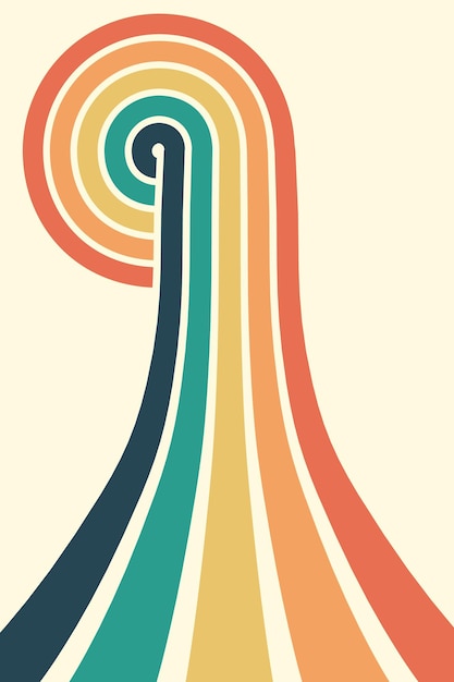 Fondo abstracto del maravilloso diseño de línea ondulada del arco iris en estilo retro hippie de los años 70