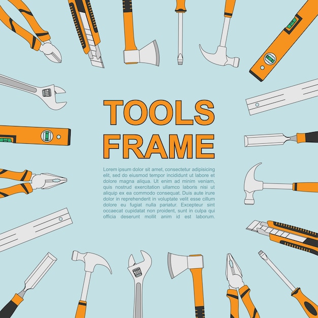 Fondo abstracto con marco con iconos de herramientas
