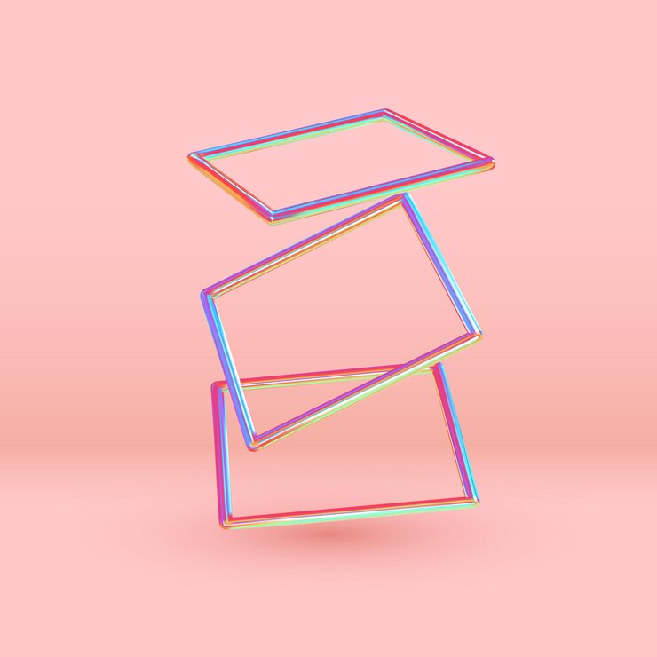 Vector fondo abstracto mínimo con holograma degradado elementos de color azul y rosa levitación de marco cuadrado en el espacio. afiche con formas volumétricas geométricas 3d realistas. ilustración vectorial
