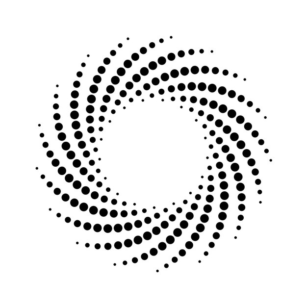 Fondo abstracto moderno con borde a rayas, marco de círculo, puntos de medio tono en forma de vector en espiral con puntos