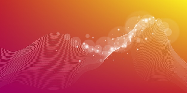 Fondo abstracto moderno con elementos de línea ondulada y partículas de efecto de desenfoque brillante.