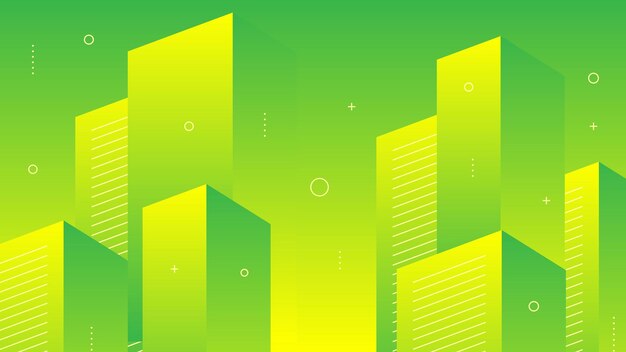 Vector fondo abstracto moderno con líneas de bloques verticales de movimiento retro memphis y degradado verde amarillo