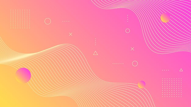 Fondo abstracto moderno Líneas de onda de Memphis retro y color de degradado rosa naranja