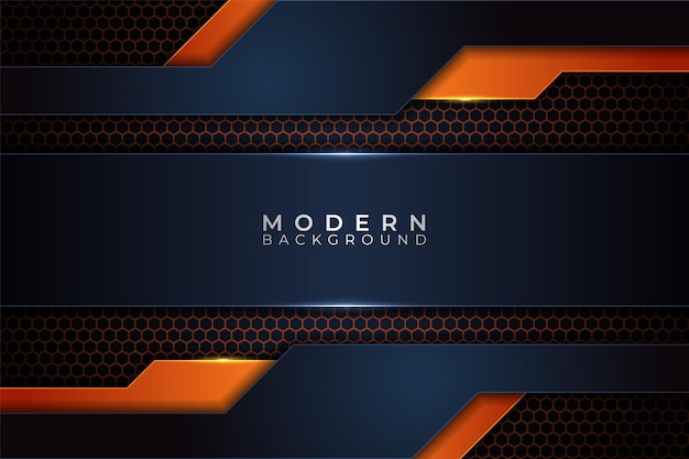 Fondo abstracto moderno Tecnología premium Azul oscuro y naranja brillante con patrón hexagonal
