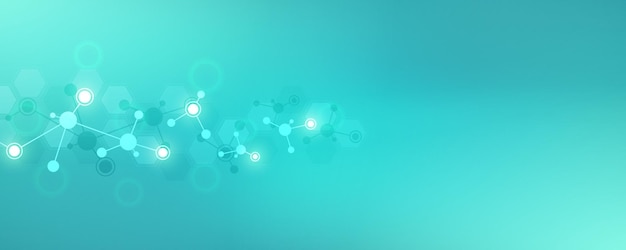 Fondo abstracto de moléculas. Estructuras moleculares o hebra de ADN, ingeniería genética, redes neuronales, tecnología de innovación, investigación científica. Concepto de tecnología, ciencia y medicina.