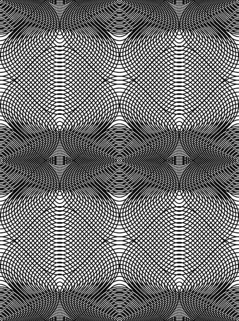 Fondo abstracto monocromático vectorial adornado con líneas negras superpuestas. Patrón gráfico decorativo simétrico, ilustración de rayas geométricas.