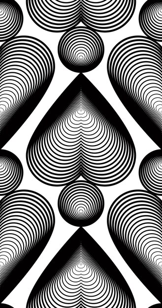 Fondo abstracto monocromo de vector adornado con líneas negras y adorno de corazones. Patrón decorativo simétrico, ilustración geométrica.