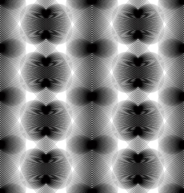 Fondo abstracto monocromo de vector adornado con líneas negras. Patrón gráfico decorativo simétrico, ilustración geométrica.