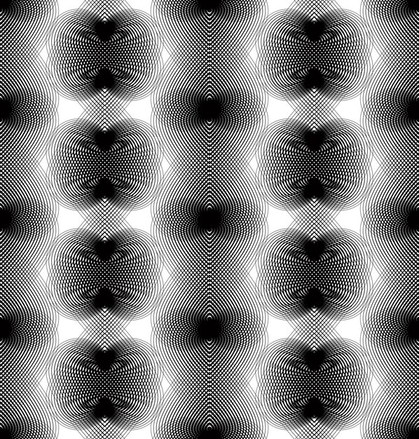 Fondo abstracto monocromo de vector adornado con líneas negras. Patrón gráfico decorativo simétrico, ilustración geométrica.