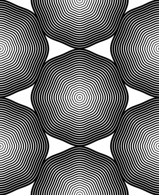 Fondo abstracto monocromo de vector adornado con líneas negras. Patrón gráfico decorativo simétrico, ilustración geométrica.