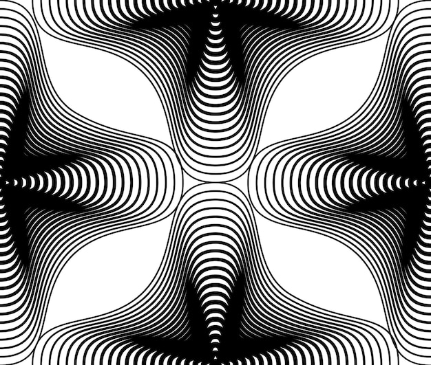 Fondo abstracto monocromo de vector adornado con líneas negras. patrón gráfico decorativo simétrico, ilustración geométrica.