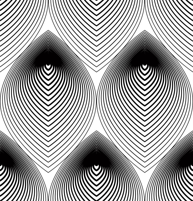 Vector fondo abstracto monocromo de vector adornado con líneas negras. patrón gráfico decorativo simétrico, ilustración geométrica.