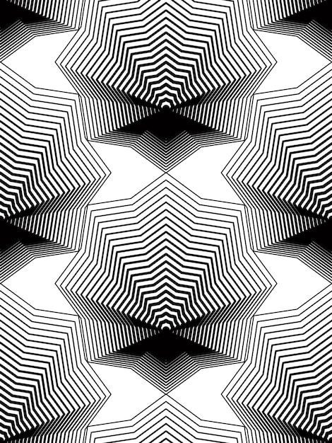 Fondo abstracto monocromo de vector adornado con líneas negras. Patrón gráfico decorativo simétrico, ilustración geométrica.
