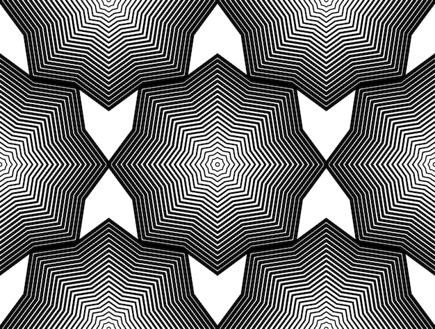 Fondo abstracto monocromo de vector adornado con líneas negras. Patrón gráfico decorativo simétrico, ilustración geométrica.