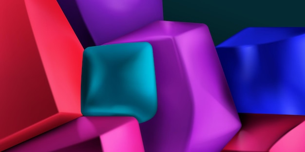 Fondo abstracto de un montón de cubos 3d de colores y otras formas con bordes suavizados