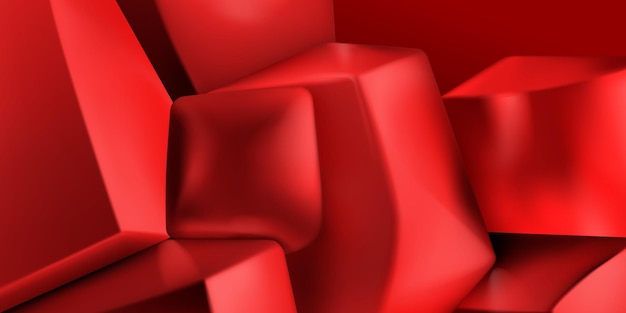 Fondo abstracto de un montón de cubos 3d y otras formas con bordes suavizados en tonos rojos