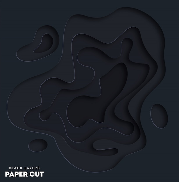 Fondo abstracto negro 3D con formas de corte de papel blanco.