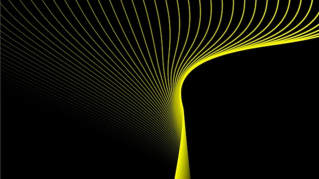 Fondo abstracto negro con línea curva amarilla para fondo o presentación