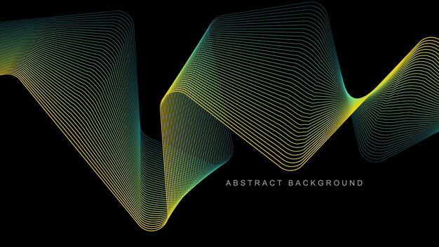 Fondo abstracto negro con líneas brillantes dinámicas ondas concepto de tecnología futurista