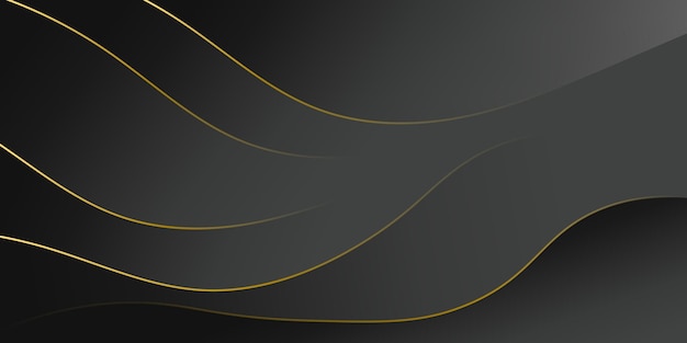 Fondo abstracto negro con líneas doradas ondas fondo de corte de papel de lujo patrón dorado