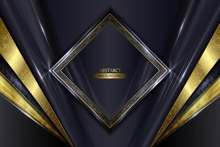 Fondo abstracto negro de lujo premium con ilustración vectorial curva de oro metálico