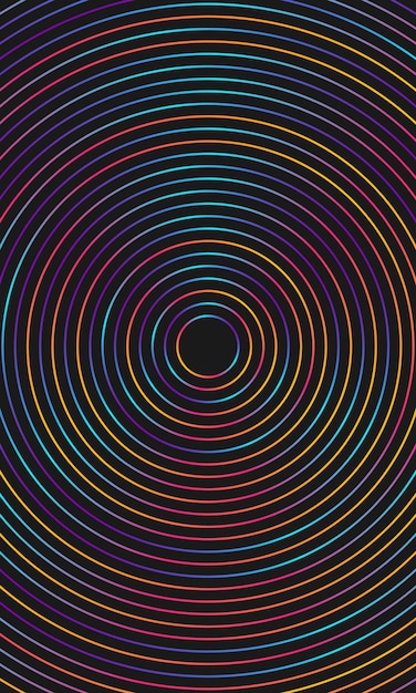 Fondo abstracto negro con luz de gradiente líneas circulares coloridas tecnología radial hitech